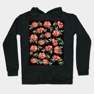 Peonies Flowers Watercolor Ink Cute dark red Hoodie